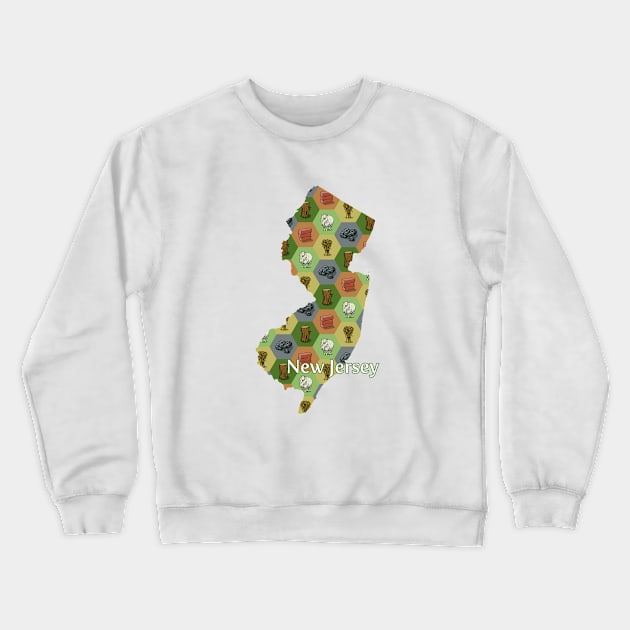 New Jersey State Map Board Games Crewneck Sweatshirt by adamkenney